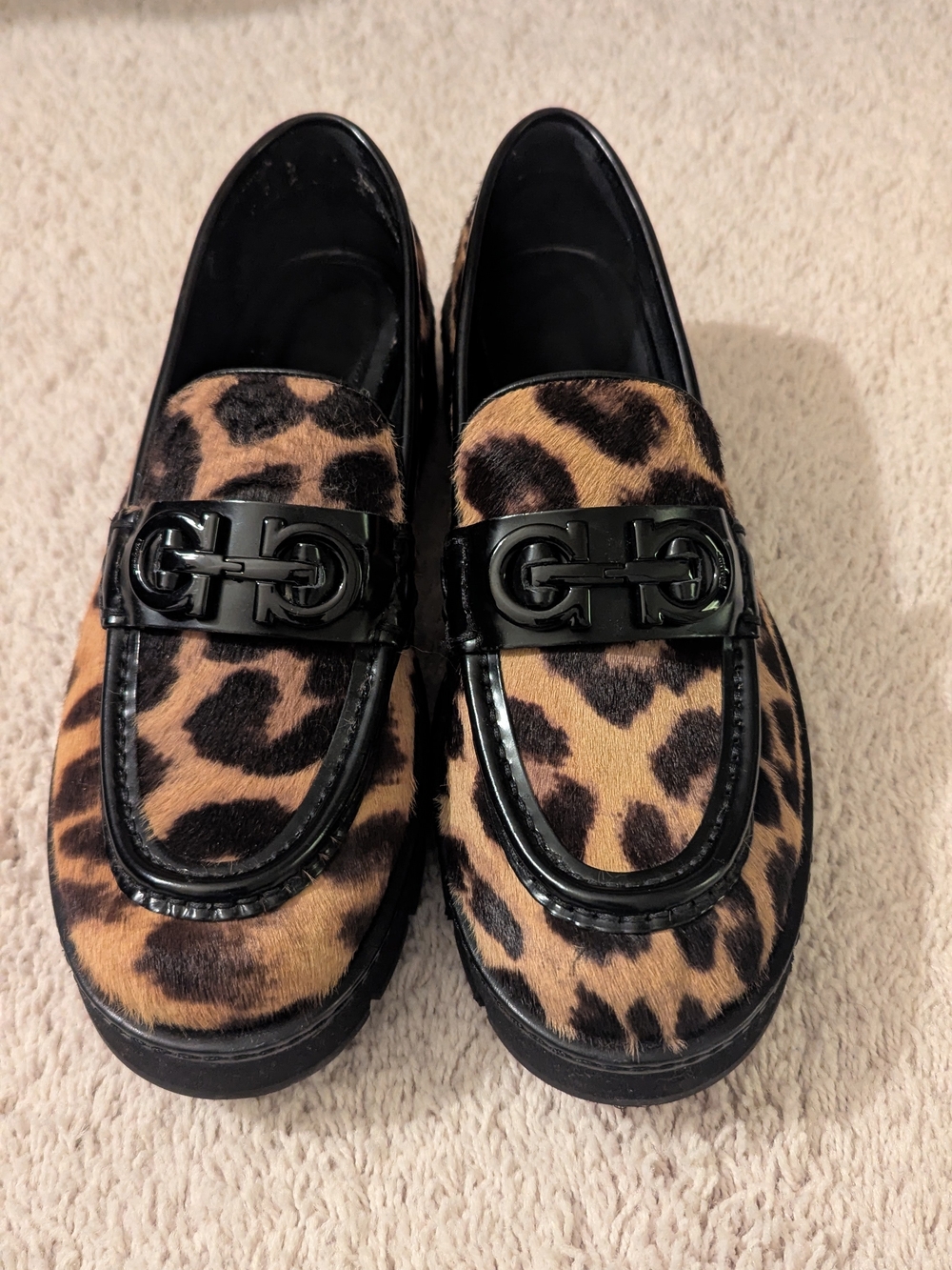 New without Box Ferragamo Ofelia Lugpy Leather Loafer in Leopard Print